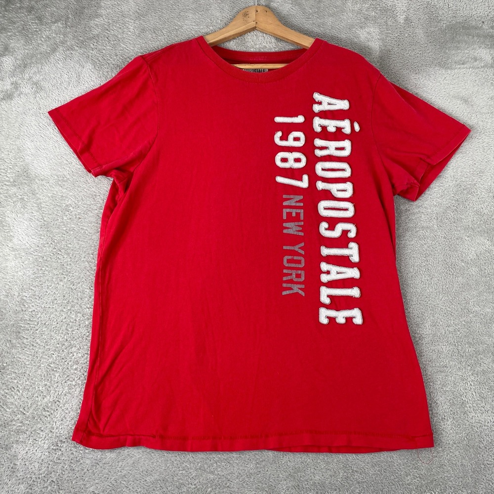 Aeropostale Shirt Mens XL Red Vintage Y2K Vertical Applique Spellout